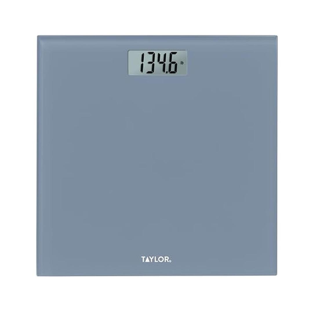 Taylor Digital Glass Bathroom Scale for Body Weight, Durable Platform, Digital Weighing Machine for People, Easy-to-Read Display, 350 lb Capacity, Slate Blue