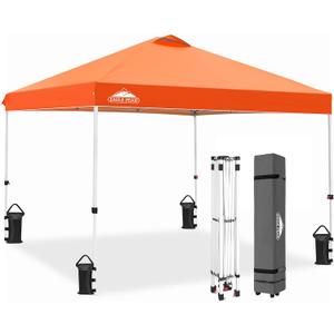 EAGLE PEAK Pop Up Canopy Tent with Wheeled Carry Bag, 8 Stakes, 4 Ropes, 4 Weight Bags, Easy Set Up Tent Canopy, 10x10 ft, 100sqft of Shade, Orange