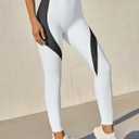 Fisoew Womens High Waisted Leggings Color Block Yoga Pants Workout Running Stretchy No See Through Leggings White (XL)