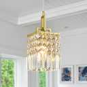 Modern Crystal Pendant Light Kitchen Island Farmhouse Lamp Adjustable Height Hanging Lighting Square Gold Chandelier Suitable for Kitchen Island Dining Room and Bedroom(3Pack)