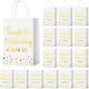 Ctosree 50 Pcs Bridal Shower Welcome Bags Thanks for Celebrating with Us Paper Bags Wedding Gift Bag with Handle for Hotel Guests Gift Bag for Bridal Shower Party Favors(White, Gold)