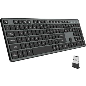 B.FRIENDIT Slim Wireless Keyboard for Mac and Windows, Ultra Quiet Low-Profile Flat Key Board with Full-Size Keys, 2.4GHz Wire Less for PC, Mac, Windows 11/ 10/ 8/ 7 (Wireless Keyboard Grey)