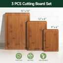 3-Piece Set Bamboo Cutting Board for Kitchen - Crack-Resistant Wood Chopping Boards with Deep Juice Grooves, Pre-Oiled Butcher Block for Meat, Vegetables & Cheese, Carbonized