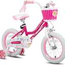 JOYSTAR Angel Girls Bike for Toddlers and Kids Ages 2-13 Years Old, 12 14 16 18 20 Inch Kids Bike with Training Wheels & Basket, 20 24 Inch Girls Bicycle with Handbrake & Kickstand, Color: Fuchsia