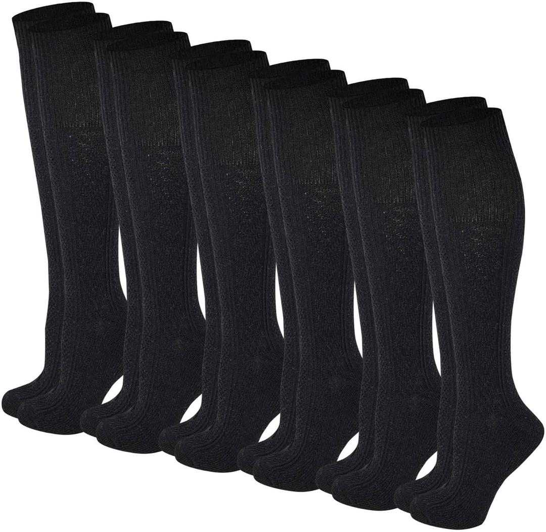 Boot Socks Women (6 Pairs pack) Knee High Cable Knit Winter Wool Socks (9-11, Black)