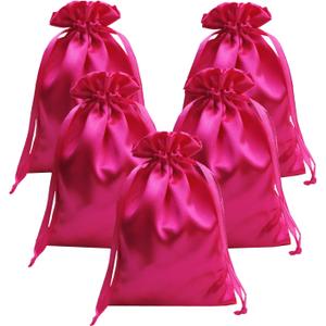 35 PCS 5" x 7" Satin Drawstring Gift Bags - Wedding Favor Bags - Jewelry Pouches - Fabric Candy Bags for Valentine's Day, Birthday (Hot Pink)