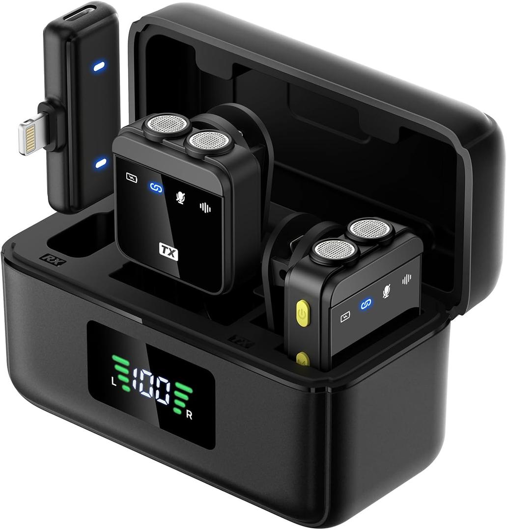 WNH Wireless Lavalier Microphone for iPhone/iPad (Lightning Port), 48khz Recording, Noise Reduction, 70Hrs Battery, Magnetic Clip iPhone Microphone for Video Recording Podcast Vlogging Streaming