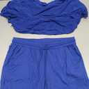 PYAEAS Summer Two Piece Outfits for Women, Casual Stretchy Ribbed Tank Crop Top Ruched Shorts Set Workout Tracksuits (Blue, L)