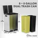 SIMPLI-MAGIC 60 Liter / 16 Gallon Rectangular Hands-Free Dual Compartment Recycling Kitchen Step Trash Can with Soft-Close Lid, Brushed Stainless Steel