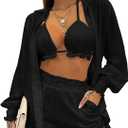 UOUA 3 Piece Swimsuits for Women Hawaiian Outfits Floral Tropical Bikini & Short Sets Summer Beach Sexy Cover Ups Luau Party (XX-Large, Solid Black)
