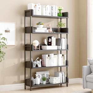 OSCHF Wide Open Shelf Bookcase, 5-Tier, White with Gold Frame