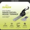 Sun Joe HJ604C Cordless Grass Shears and Hedge Trimmer, 2-in-1 Handheld Shrub Trimmer, 7.2V Lithium-Ion Battery, 1250 RPM Steel Blades, Charger Included