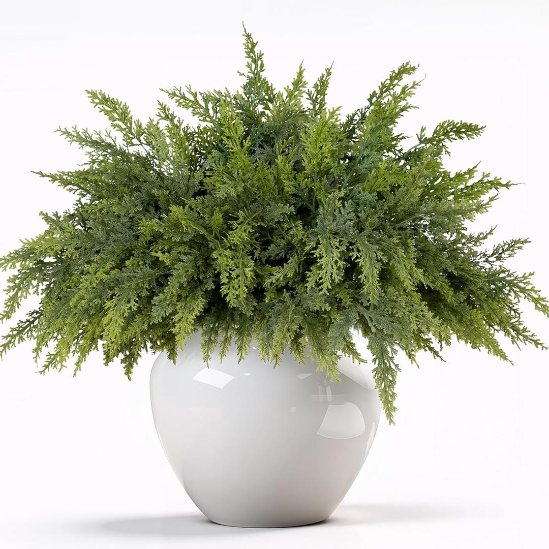 18" Real Touch Christmas Cedar Branches,Natural Droopy Soft Bendable Artificial Faux Cedar Stems,Realistic Fake Greenery Plants Stems for Vase DIY Crafts Garland Wreath Xmas Home Decoration(12Pcs)