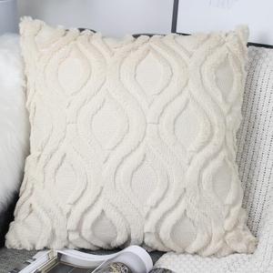 Pack of 2 Soft Fluffy Faux Fur Cushion Covers 45 x 45 Beige Embroidered Boho Decorative Throw Pillow Cases Plush Velvet Cushion Cover 18x18 Sofa Cushions for Living Room Farmhouse