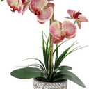 Artificial Orchid Flower Plant, 14.9'' Real Touch Faux Orchid Pink with Ceramic Vase, Fake Orchid Arrangements Home Office Decor Indoor Outdoor Wedding Table Centerpieces