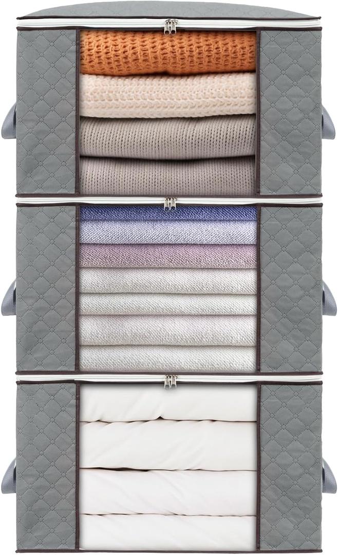 combocube 3 Pack Closet Organizers and Storage Containers, Clothes Storage Bins, Storage Bags with Large Clear Window & Handles for King Comforter, Pillow, Quilt, Bedding, Clothes (Small)
