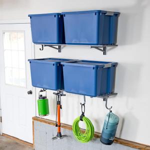 StoreYourBoard Garage Wall Shelves 2-Pack  Heavy-Duty 1' x 4' Wall Mounted Garage Shelving, Holds 200 lbs Each, Storage Shelves with Hooks for Organization, Hammered Gray Finish
