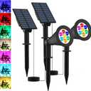 T-SUNUS RGB Solar Landscape Spotlights Christmas, Color Changing Spot Lights Waterproof IP65 Garden Pond, 180 Adjustable Halloween Wall Tree Light Separately Installed for Outdoor Indoor 2 Pack