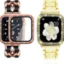 Mosonio Apple Watch Band Compatible with iWatch Series 3/2/1, iwatch Band with 2 Pack 38mm Bling Case for Women - Metal Chain with Leather Strap & Gold Bling Metal Wristband Strap (38mm)