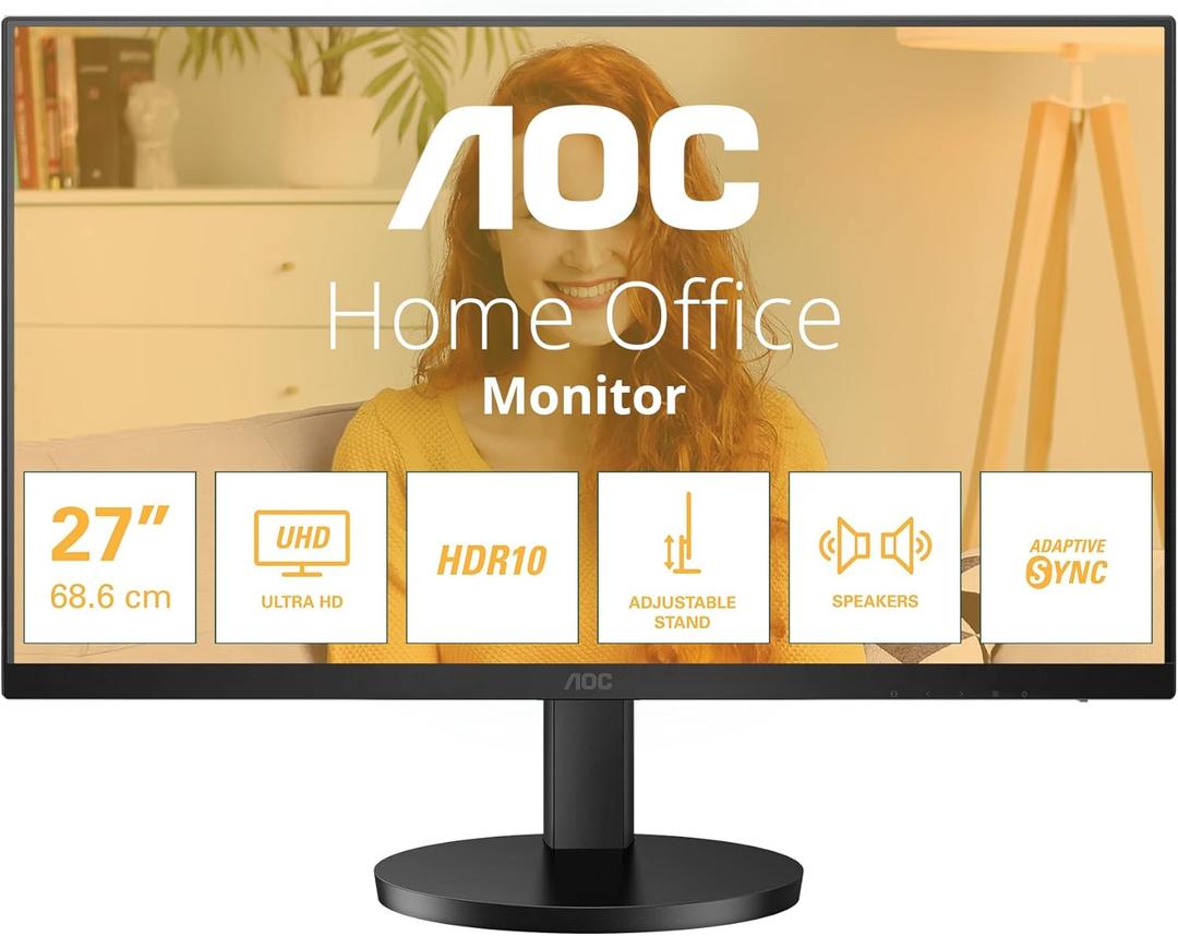 AOC Computer Monitor 68.6 Cm (27") 3840 X 2160 Pixels 4K, W128925044 ((27) 3840 X 2160 Pixels 4K Ultra Hd Led Black) (Speakers - Height Adjust)