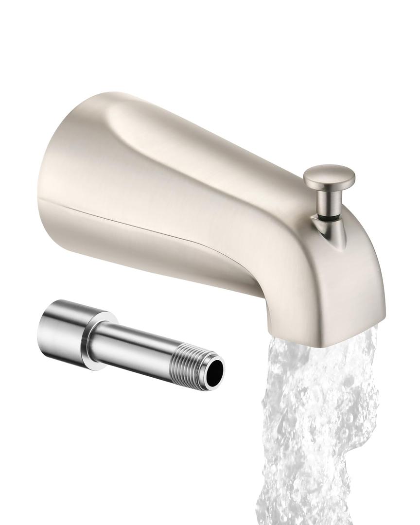 All Metal Bathtub Spout with Diverter, 5.3 Inch Tub Spout, Fits 1/2" Copper Slip-On and 1/2" or 3/4" IPS Threaded Pipes, Easy Lift to Switch, Leak-Free, Easy DIY Installation, Brushed Gold