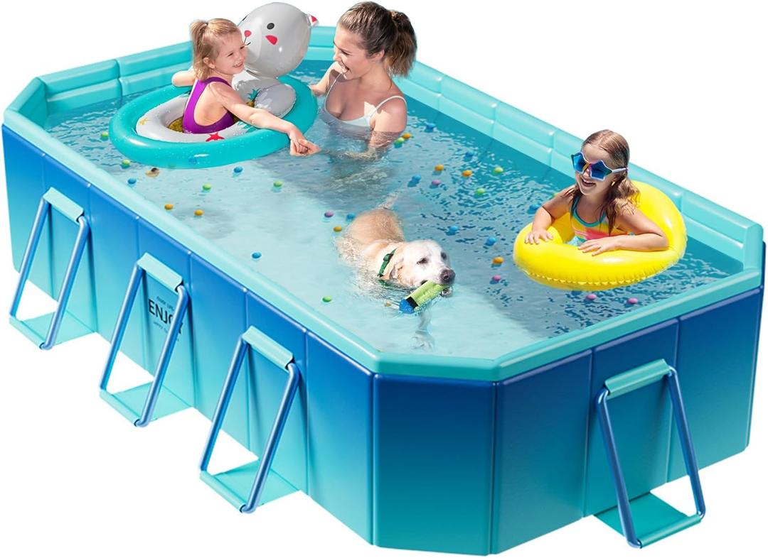 Foldable Pool, Non-Inflatable Swimming Pool for Kids, Adults and Pets,Large Foldable Pool with Equipped with Sturdy Metal Brackets, Suitable for Outdoor Backyard Gardens 116"  65"  19"
