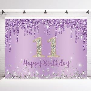 INRUI Purple Happy 11th Birthday Photography Background Girls Sweet 11th Years Old Birthday Party Decorations Backdrop 7x5FT