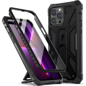 Poetic Compatible with iPhone 13 Pro Max Case, Spartan Phone Case for iPhone 13 Pro Max 6.7 inch, Full Body Rugged Premium Leather Texture Shockproof Protective Cover with Kickstand, Matte Black