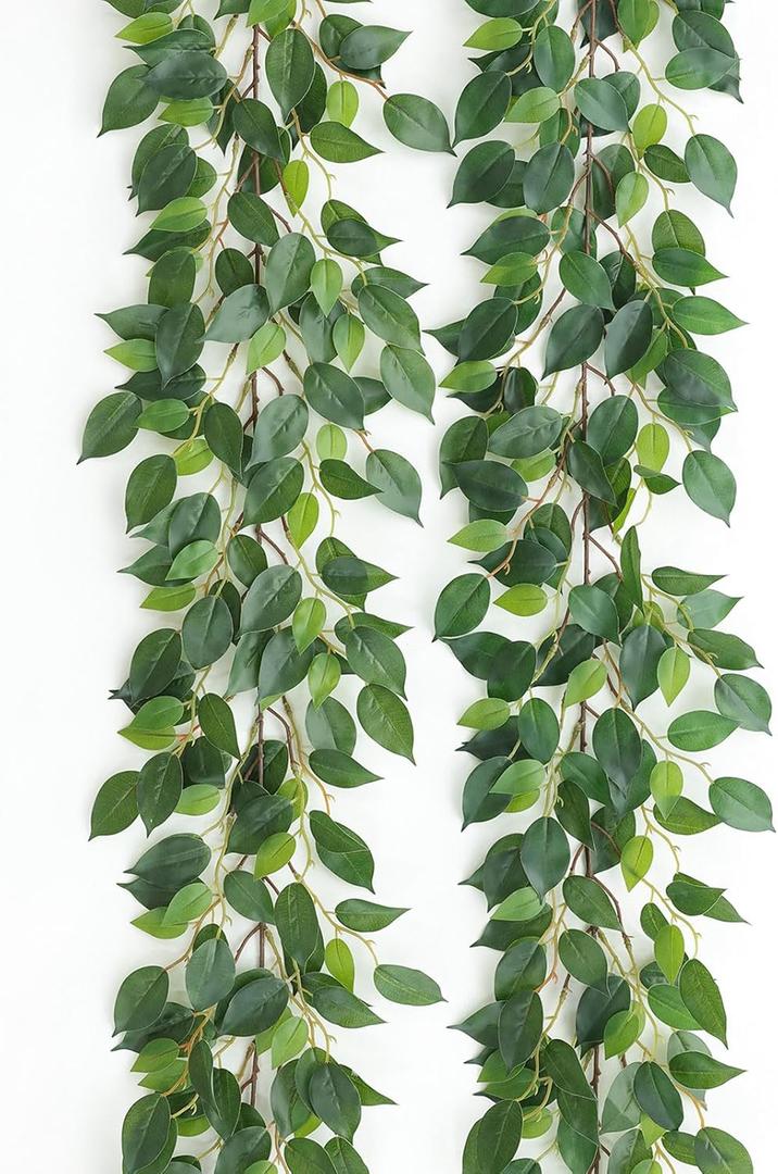 Mizii 2 Strands Artificial Vines Ficus Garland 78" Fake Vine with Silk Green Leaves Faux Hanging Plants Greenery Decorations for Bedroom Table Centerpieces Wall Party Wedding Room Decor (Ficus)