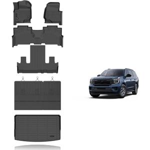 KELCSEECS Floor Mats & Cargo Liner with Seatback Mats for 2021-2024 Ford Expedition Max(Only Fit Max) 7 Seats with 2nd Row Bucket Seat, All Weather Protection TPE Liners Full Set Accessories Black
