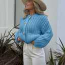 PEHMEA Women's Knit Cardigan Sweaters, Chunky Open Front Button Up Short Sweater Coats for Women Trendy (Blue, S)