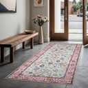 GLN Rugs Traditional Collection - Machine Washable Area Rug, Traditional Washable, Non Slip, Low Pile Chenille Rug, Living Room, Bedroom, Kitchen Rug (2'6" x 10' Pink/Blue/Multicolor)