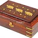 TOSQP27 Gift Jewelry Box Brass Elephant Inlay Hand-Carved Rosewood 8-Inch Wooden Keepsake Storage Box Velvet Lined Gift for Women, Girls, Mom Artisan Made Organizer