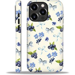 ilikediy for iPhone 16 Pro Case, HL2 Aesthetic Blueberry Bow Tie Hybrid 2 Layer Hard Shell Silicone Protective Pattern Design Case