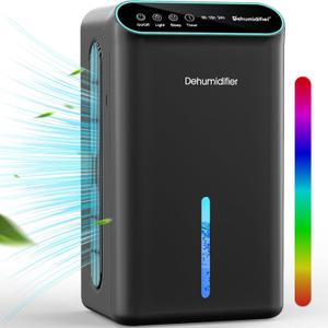 Dehumidifiers for Home, Up to 800 Sq.ft, 86oz Water Tank, Dehumidifiers for Bedroom with Essential Oil Diffuser, 7 Color LED Light, 24H Timer, Auto Shut-off, Ideal for Bathroom Basement Closet RV (Black)