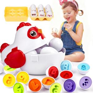 VROGTIK Easter Egg Matching Game, 24-Piece Easter Basket Stuffers for Kids, Color Shape Number Recognition Educational Toddler Toys, Chicken Storage Box Preschool Learning Toy for Boys Girls