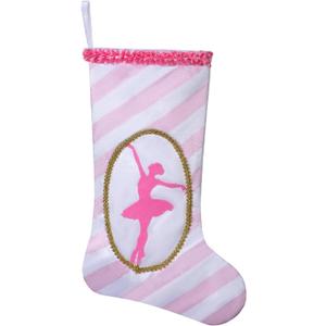 2 x 19 inch Ballet Christmas Stocking, Ballerina & Gold Trim Design, Fireplace Decor for Family Holiday Party Supplies Gifts