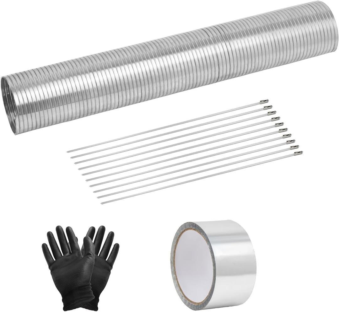 Universal Exhaust Flex Pipe 2.75"[2 3/4"] ID X 16.5"Length 304 stainless steel Exhaust Pipe Can be extended to 20" Comes With Aluminum Foil Tape (2in*75FT),Stainless Steel Cable ties