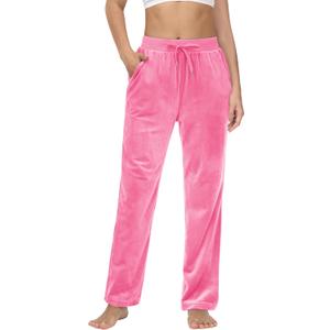 MAGCOMSEN Women's Velour Pants Soft Velvet Straight Leg Sweatpants Elastic Waist Warm Lounge Pant with Pockets (Pink, M)