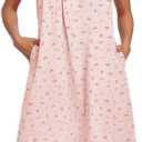 Bloggerlove Nightgowns for Women 100% Cotton Button Down Sleeveless House Dress Lace Moomoo Nightgown with Pockets (Large, Pink Flower)