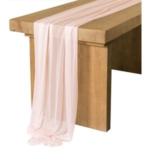 Ling's Moment 14Ft Blush Sheer Chiffon Like Table Runner with Silver Sparkle Dusty Pink Table Runners for Rustic Wedding Reception Bridal Shower Decorations Birthday Party