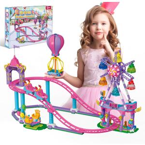 Friends Ferris Wheel Roller Coaster Building Set-723PCS Girls Princess STEM Construction Toys with Balloon Rotating Chairs Playground Building Blocks Kit, Birthday Gift for 6 7 8-12 Year Olds