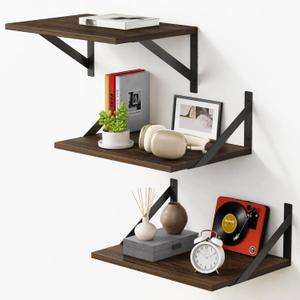 Forbena 12 Inch Deep Floating Shelves for Wall Set of 3, Heavy Duty Wall Shelves for Kitchen Laundry Room Storage, Rustic Wood Floating Shelf for Bedroom Living Room Plants Books (Dark Brown)