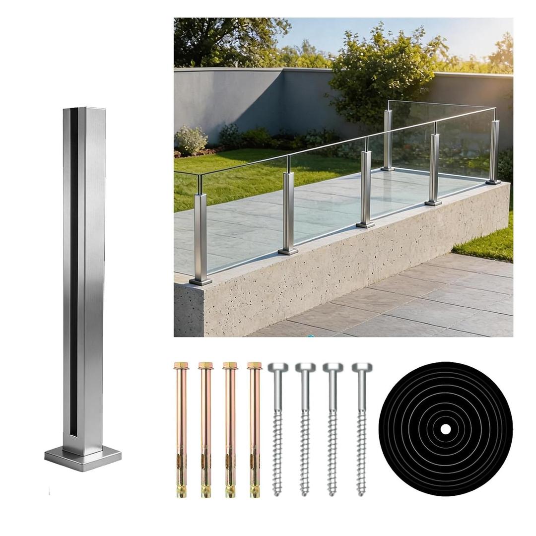 Glass Railing End Post 23.58",T304 Stainless Steel Glass Balustrade Post with Spigot Slots for Indoors & Outdoors Railing of Deck,Balcony,Attic,Staircase (Silver)…