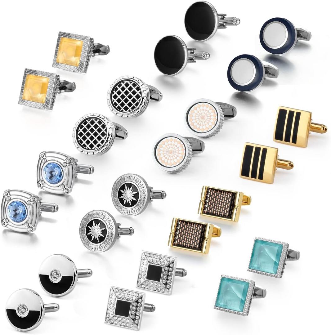 wynameleri Cufflinks 12 Packs Men's Jewelry Gift Cuff Links Set Shirts Buttons Packed in Case