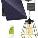 intelamp Solar Pendant Lights Indoor Outdoor, 4000mAh Gazebo Shed Chandeliers with Remote Dust to Dawn Mode 16.4Ft Hanging Lighting Interior for Outside Barns Toolsheds Chicken Coop