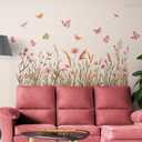 Boho Flower Wall Decals Foxtail Grass Plants Wildflower Floral Leaves Butterflies Dragonflies Wall Stickers for Bedroom Living Room Wall Art Dcor