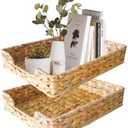 2 Pcs A4 File Tray, Natural Water Hyacinth Desk Basket, Wicker Paper Tray File Basket for Desk Organizer, Woven Letter Size Documents Trays for Office,Toilet Tank Organizer (Beige)