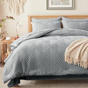 Zzlpp Queen Comforter Set 7 Pieces, Grey Tufted Bed in a Bag with Comforter and Sheets, All Season Boho Bedding Sets with 1 Comforter, 2 Pillow Shams, 2 Pillowcases, 1 Flat Sheet, 1 Fitted Sheet