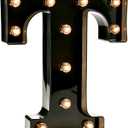 Decorative LED Illuminated Letter Marquee Sign - Alphabet Marquee Letters with Lights For Wedding Birthday Party Christmas Night Light Lamp Home Bar Decoration T, Black